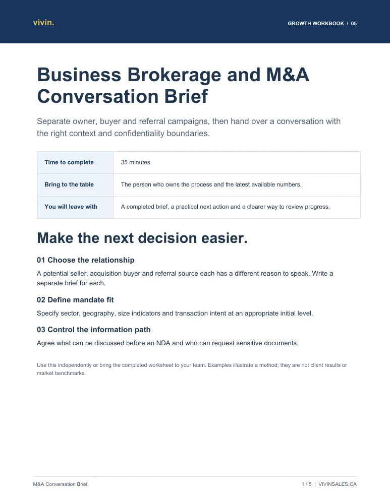 Preview of Business Brokerage and M&A Conversation Brief