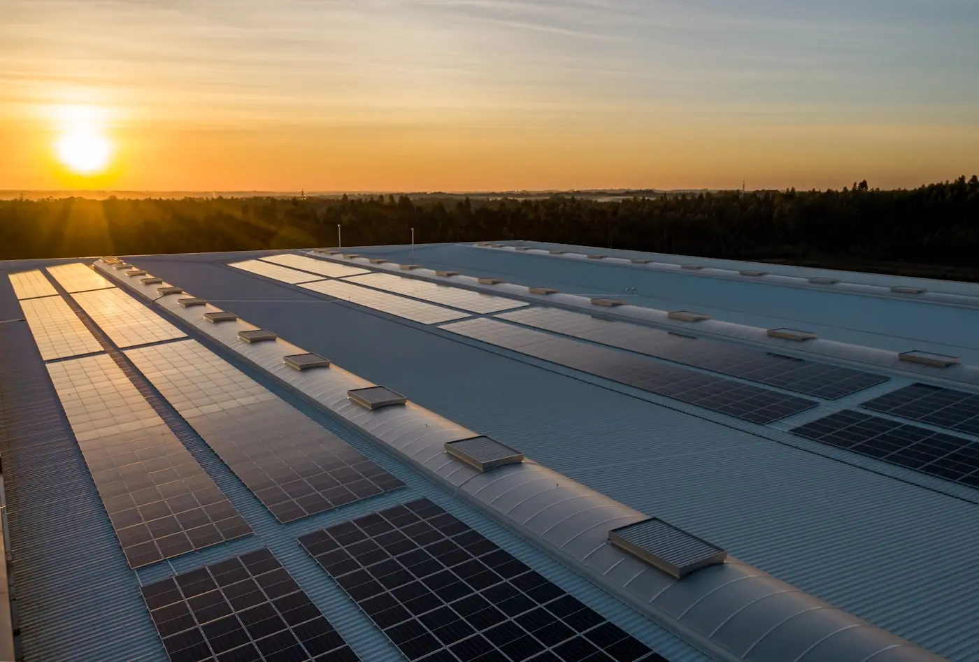 Solar panels installed across a commercial rooftop